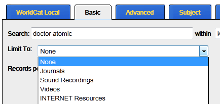 The 'Limit To:' box in Infokat can filter audio and video